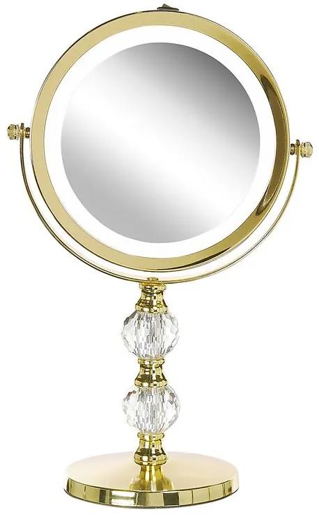Verlichte gouden make-up spiegel ø 18 cm CLAIRA Beliani