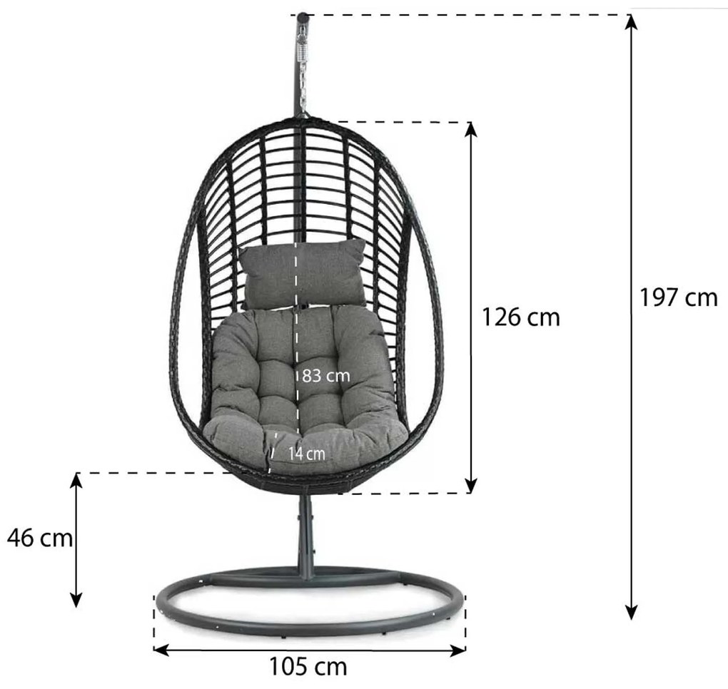 Coco Vedella Hangstoel Wicker/Aluminium Zwart