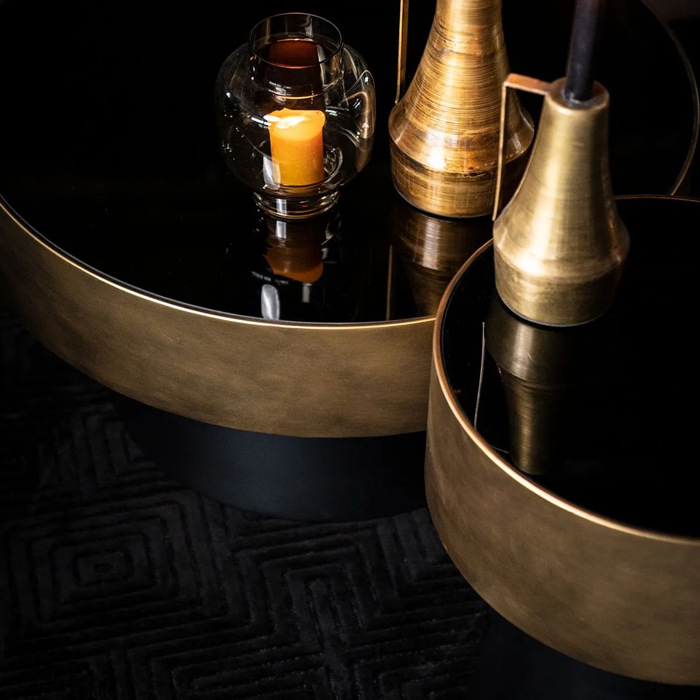 Ronde Salontafel Zwart Met Goud - 75 X 75cm.