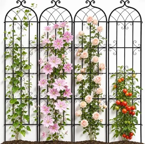 VEVOR Klimplantensteun, 51x220 cm, set van 4 roestvrije metalen trellis voor tuinbloemen, klimrozensteun, komkommersteun, decoratieve clematissteun voor binnenplaatsen en gazons