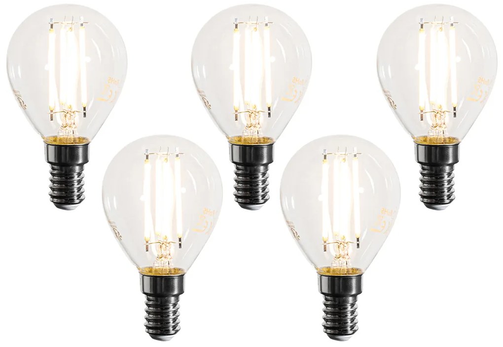 Set van 5 E14 dimbare LED lampen filament G45 helder 4W 470 lm 2700K