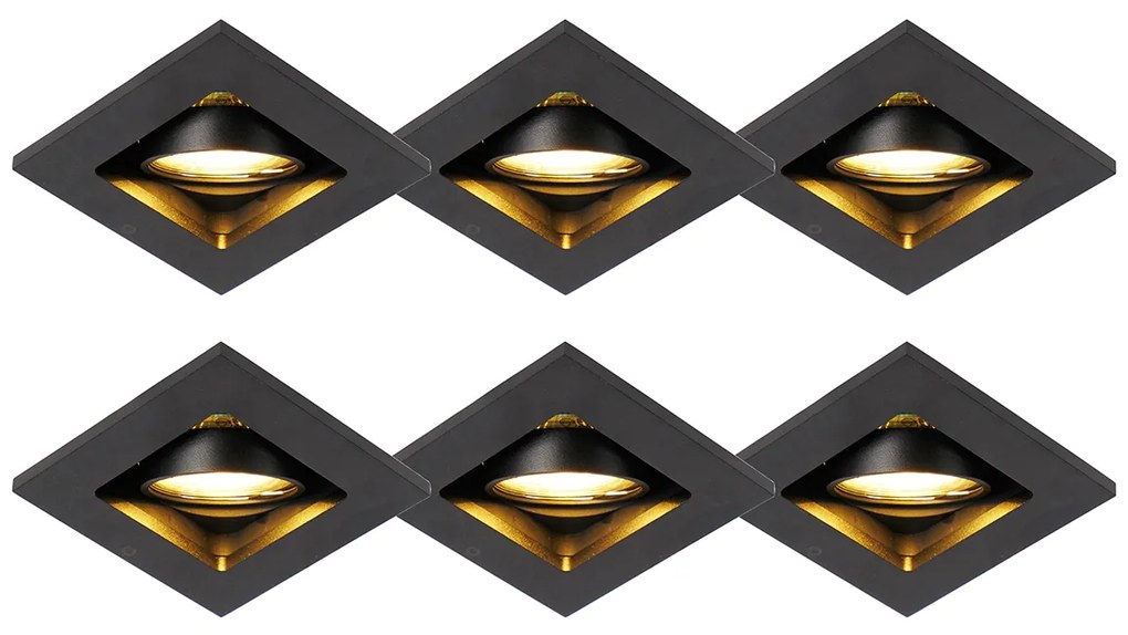 Set van 6 moderne inbouwspots zwart verstelbaar - Qure