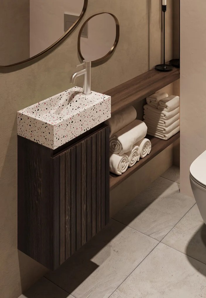 Fontana Terrazzo toiletmeubel met ribbelfront kasteel bruin