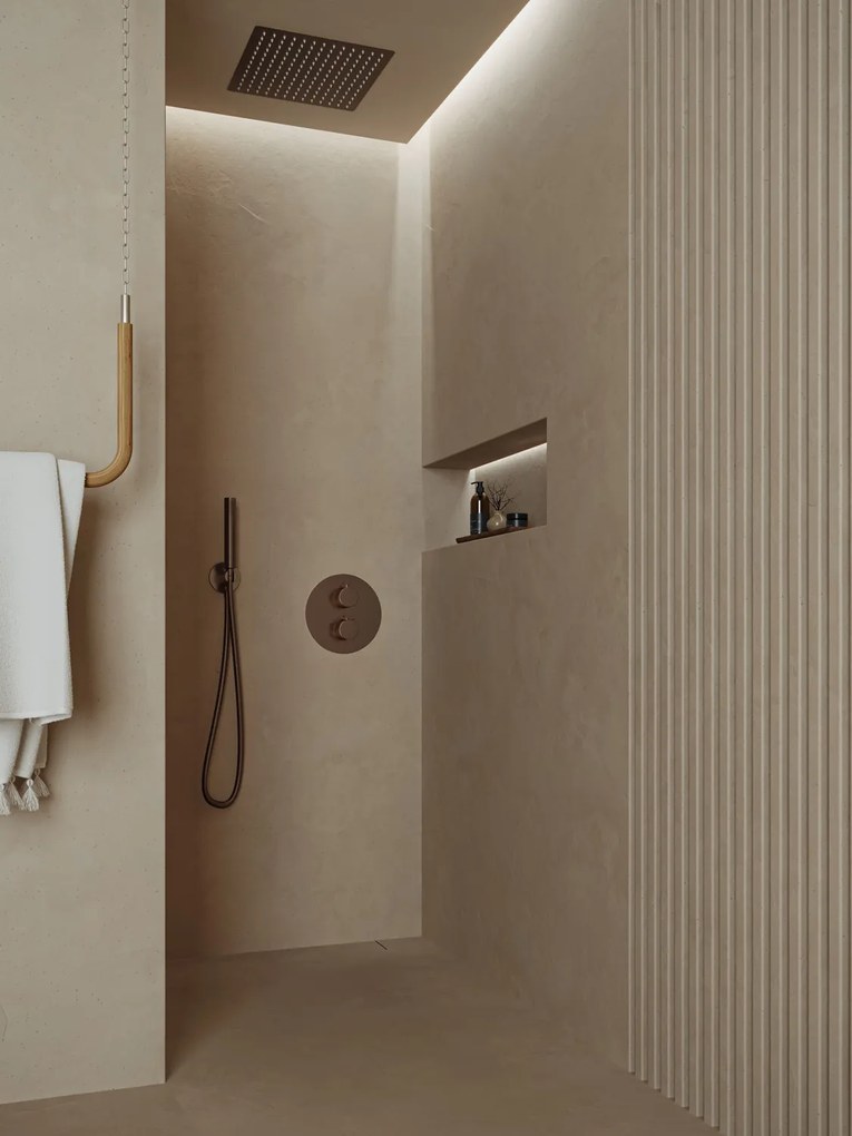 Saniclear Cube inbouw regendouche rond met inbouw douchekop 30x30cm en staafhanddouche verouderd messing