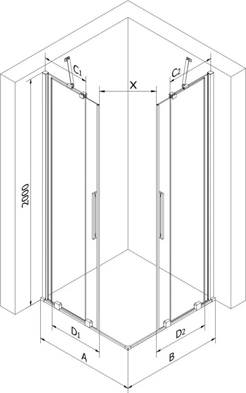 Mexen Velar Duo schuifdeur douchecabine 90 x 80 cm, transparant, chroom - 871-090-080-02-01