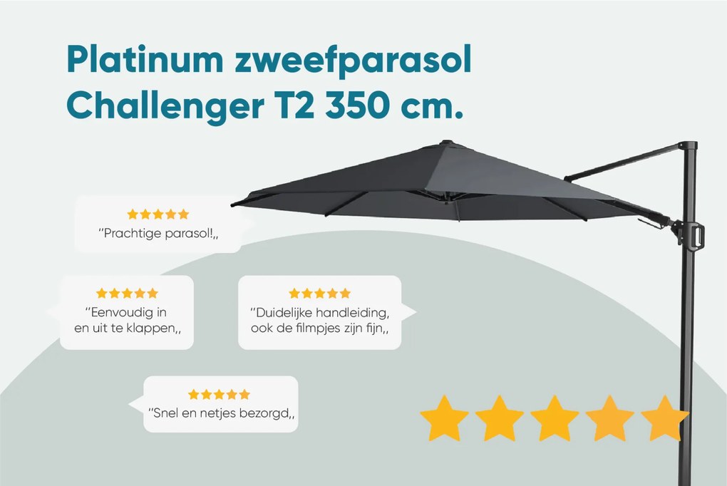 Platinum Challenger Zweefparasol T2 premium - 3,5 m. rond Manhattan Grey