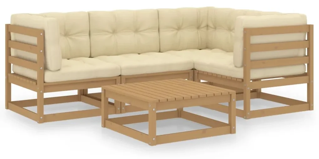 vidaXL 5-delige Loungeset met kussens massief grenenhout