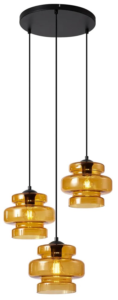 Retro hanglamp zwart met oranje glas 3-lichts - Denise