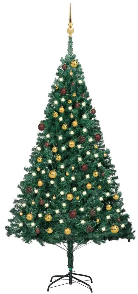 vidaXL Kunstkerstboom met LED's en kerstballen 210 cm PVC groen