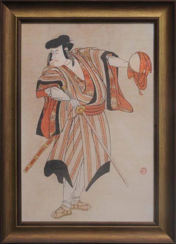 Fine Asianliving Japans Schilderij met Lijst Krijger met Katana zwaard B36.5xD3xH58cm