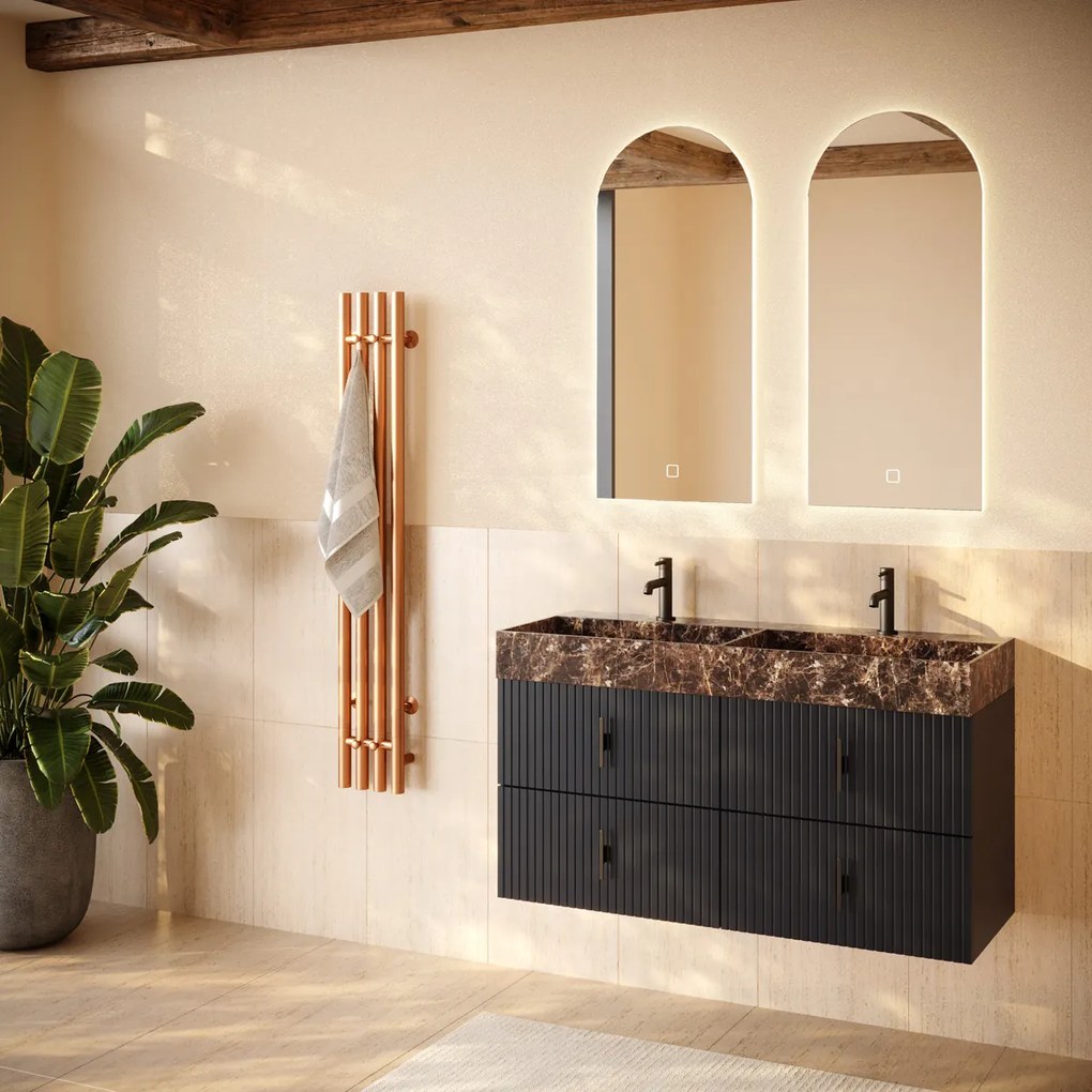 Muebles Murcia badmeubel ribbelfront 120cm antraciet met Dark Emperador wastafel met kraangaten