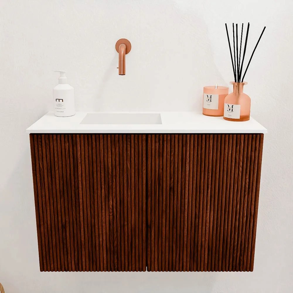 Mondiaz Joya 60cm toiletmeubel ruby met wastafel faye links zonder kraangat talc
