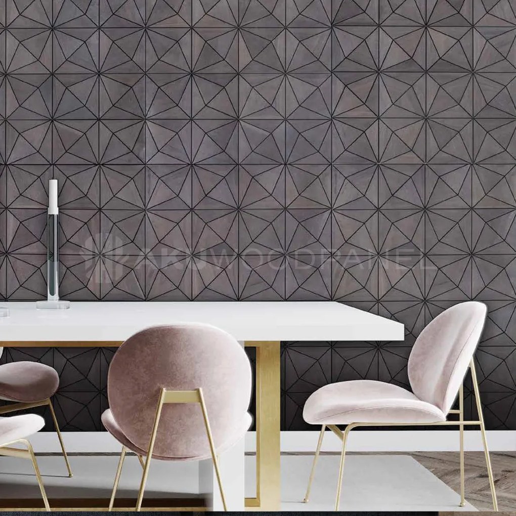 Decopaneel 60 cm x 60 cm Walnoot hout - Nolan Rose Black - 3D Wandpaneel - Wanddeco