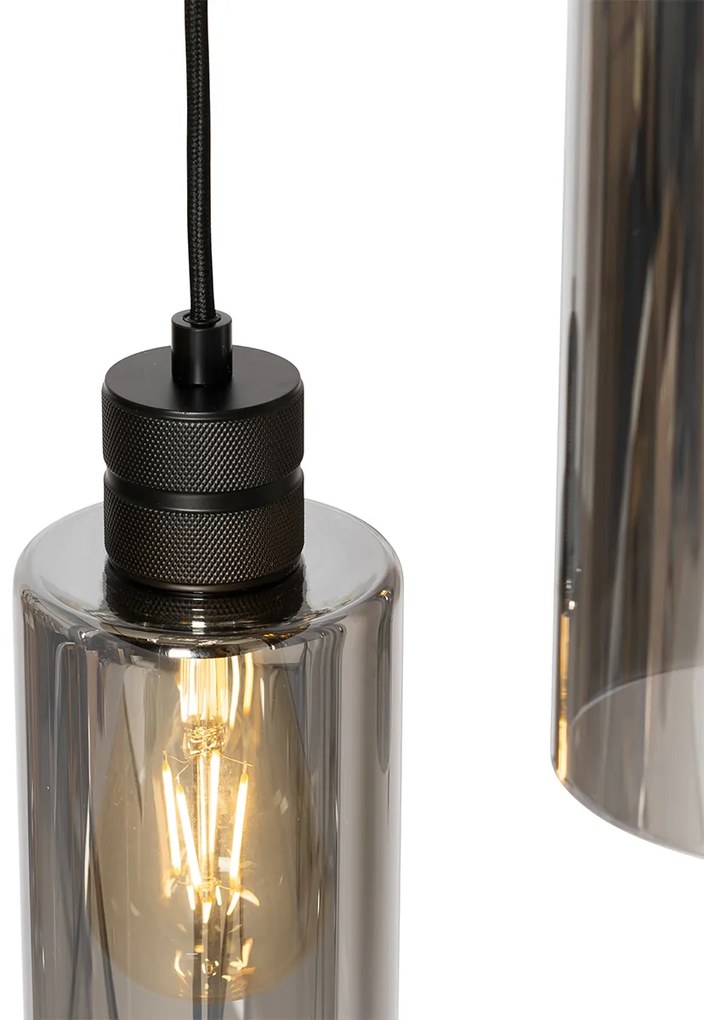 Smart hanglamp met dimmer zwart met smoke glas incl. 5 Wifi A60 - Stavelot E27 rond Binnenverlichting Lamp