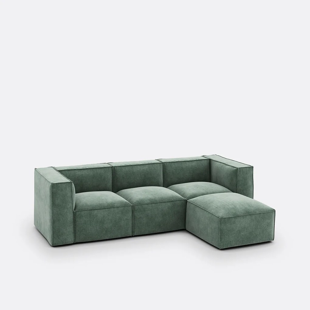 3-zitsbank en poef, in fluweel met structuur, SEVEN