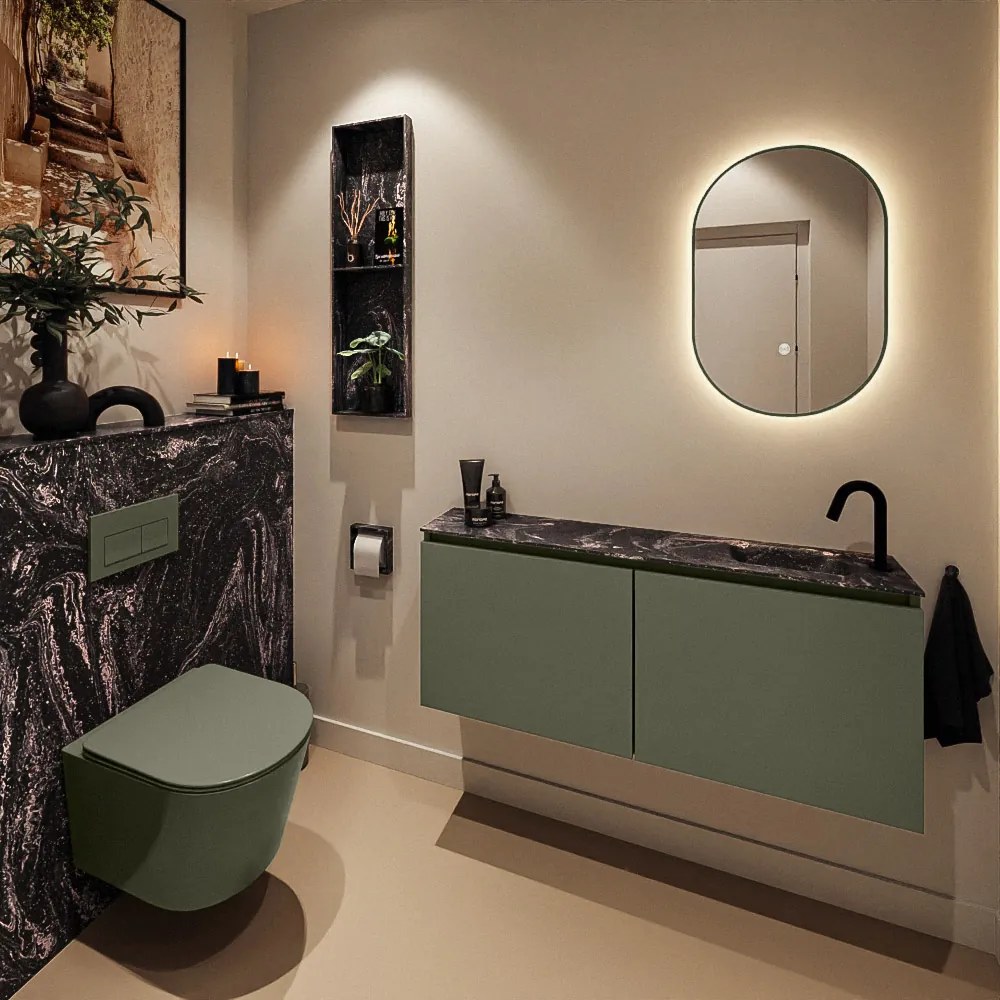 Mondiaz Ture DLux toiletmeubel 120cm army met wastafel lava rechts met kraangat