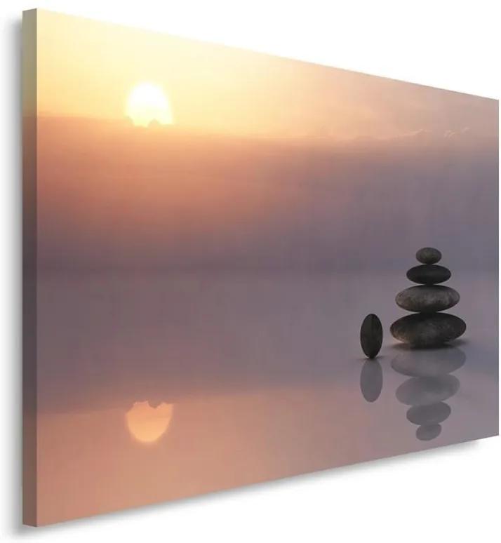 Schilderij - Zen stenen bij zonsondergang