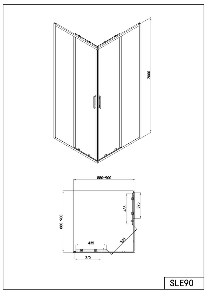 Badstuber Onda douchecabine 90x90cm chroom