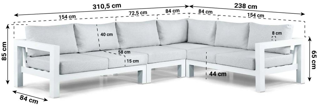 Hoek loungeset 6 personen Aluminium Wit  Lifestyle Garden Furniture Luca