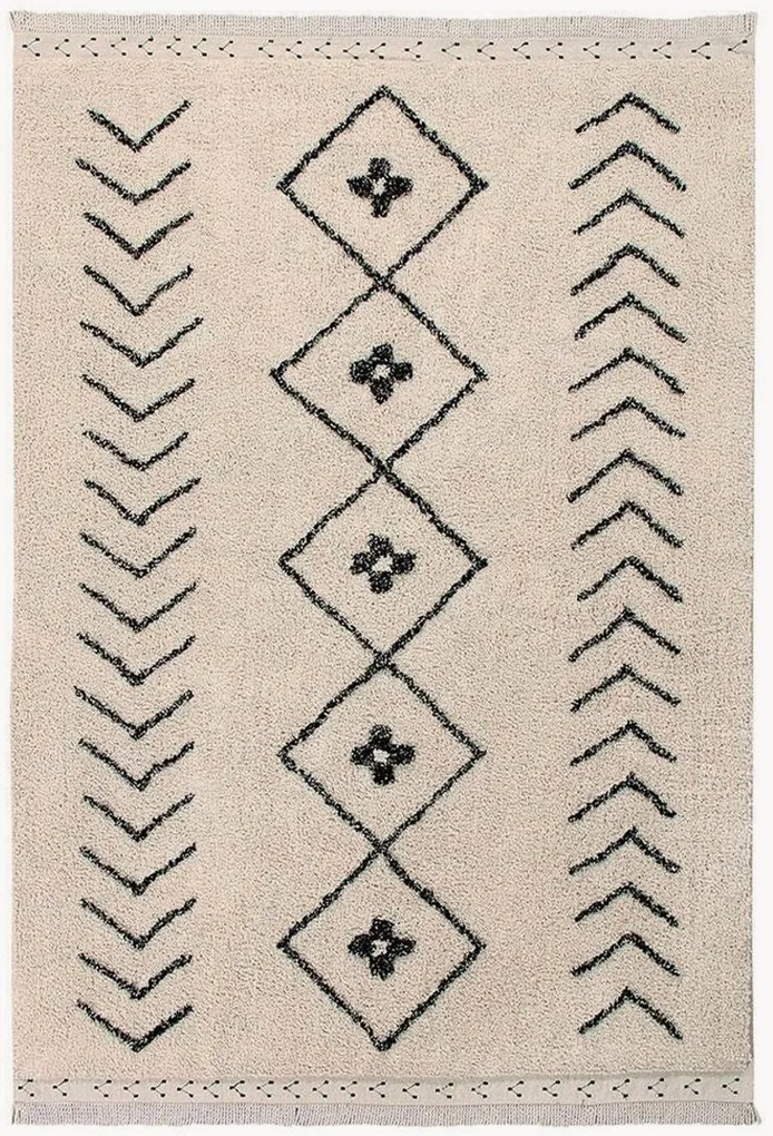 Wasbaar laagpolig katoenen kindervloerkleed Bereber Rhombs, handgemaakt