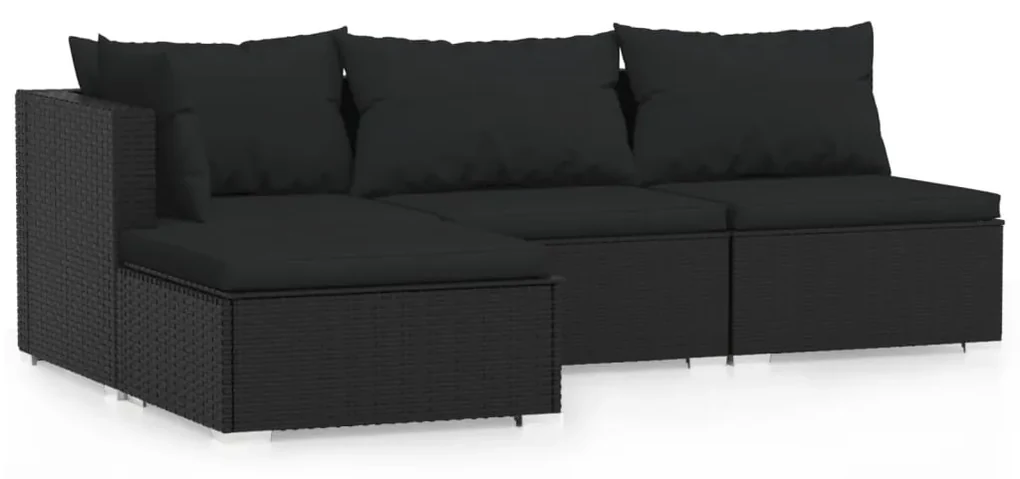 vidaXL 4-delige Loungeset met kussens poly rattan zwart