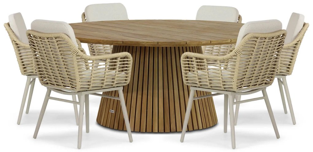 Tuinset Ronde Tuintafel 180 cm Aluminium/wicker Taupe 6 personen Coco Antoni/Fungo