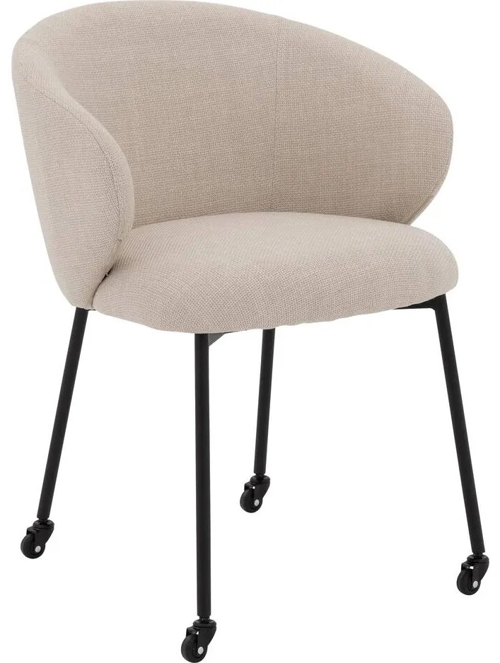 Goossens Stoel Noomi beige stof met armleuning en met wielen,