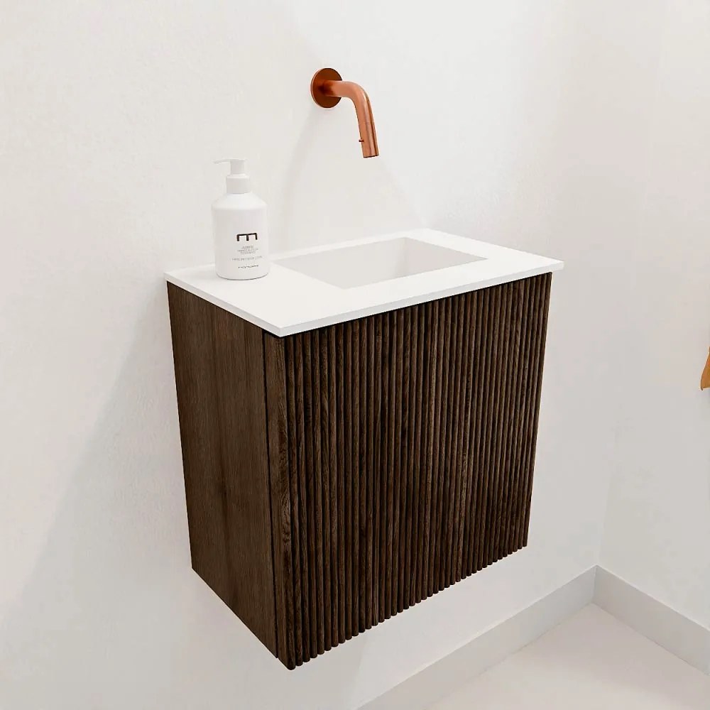 Mondiaz Joya 40cm toiletmeubel walnut met wastafel faye rechts zonder kraangat talc