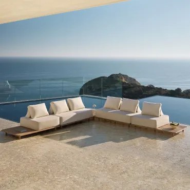 Tuinset Met Modulaire Hoekbank Van 4 Delen Met Bijzettafel In Acacia Portet Lichte Acaciekleur - Sklum