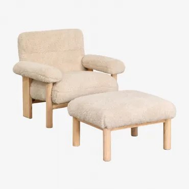 Bernia Fauteuil Met Voetensteun In Schapenvacht En Essenhout White - Sklum