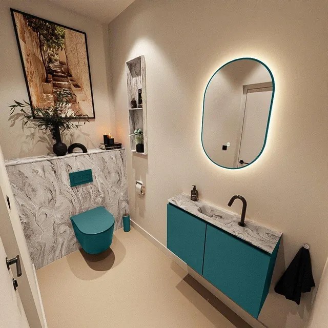 MONDIAZ TURE-DLUX 80cm toiletmeubel Smag. EDEN wastafel Glace positie midden. Met 1 kraangat. TUREDX80SMAM1GLA