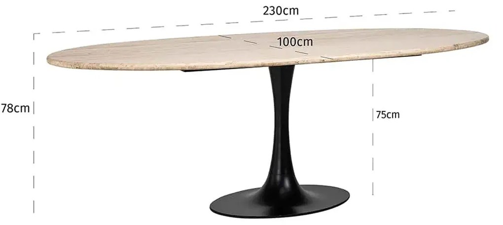 Richmond Interiors Hampton Ovale Eettafel Beige Travertin - 230 X 100cm.
