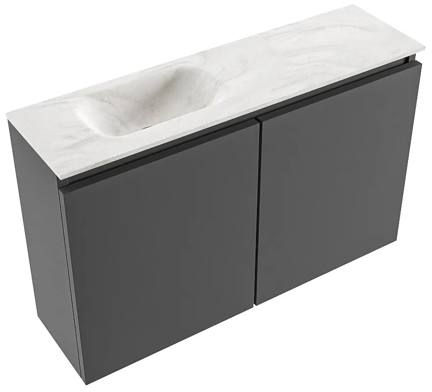 Mondiaz Ture DLux toiletmeubel 80cm dark grey met wastafel ostra links met kraangat