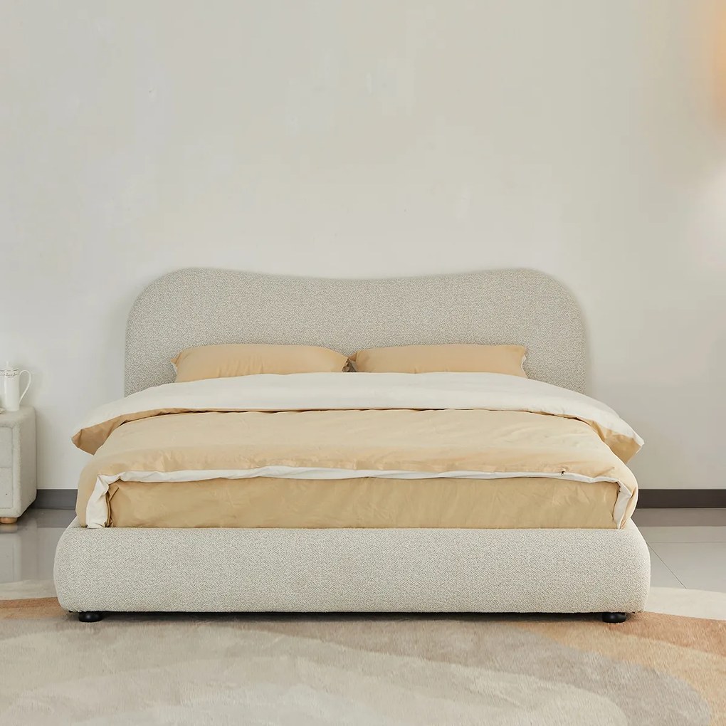 Bedframe Creme Stof Met Organisch Hoofdbord 180x200 Cm