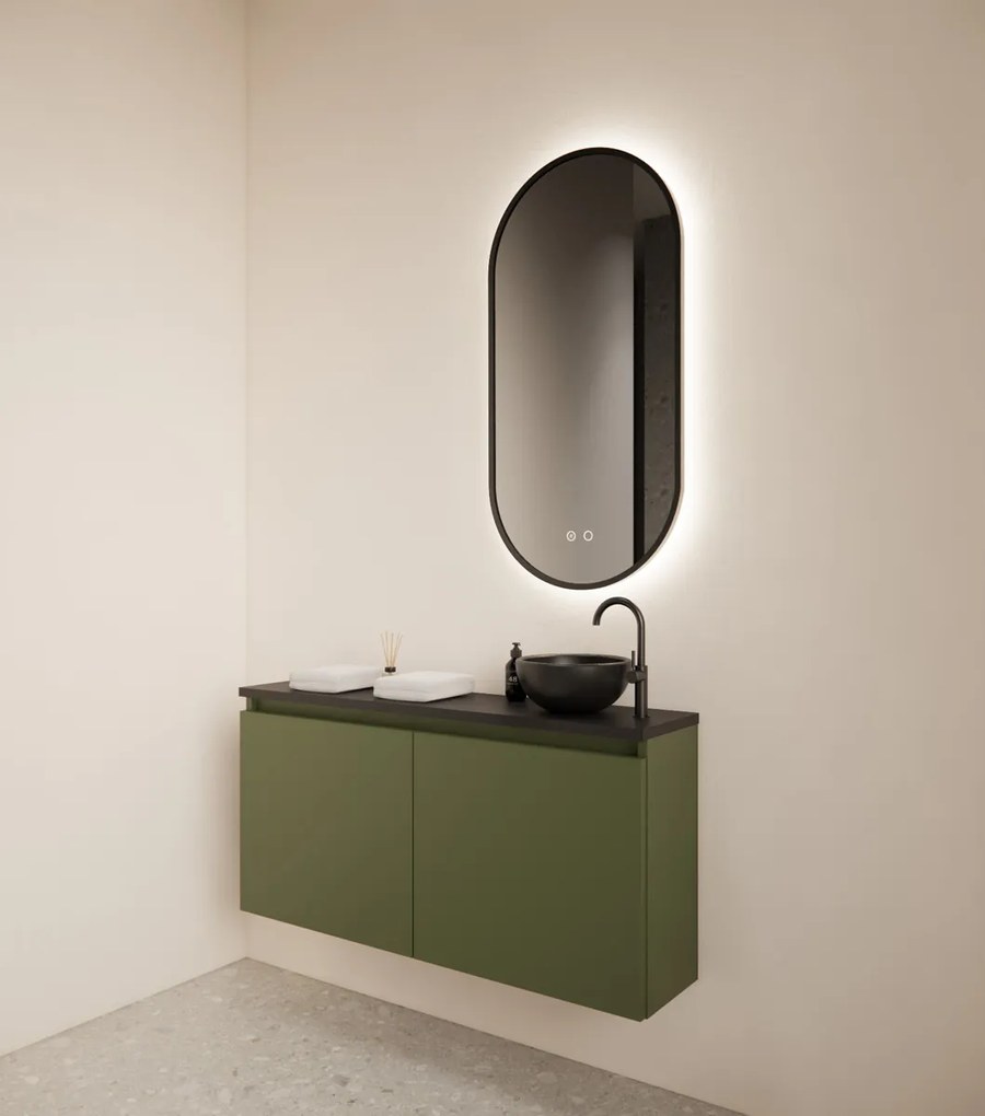 Gliss Design Echo toiletmeubel 100cm olijfgroen met toppaneel zwart mat