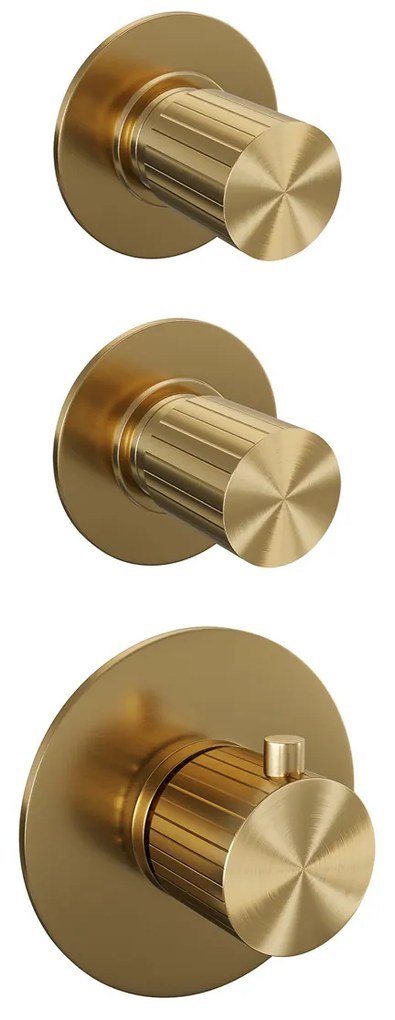 Brauer Stripe inbouw regendouche met 25cm hoofddouche, gebogen muurarm en staafhanddouche set 2 messing geborsteld PVD