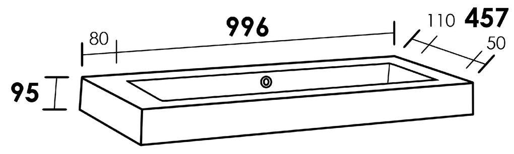 Sanituba Florence wastafel mineraalmarmer zonder kraangaten 100cm