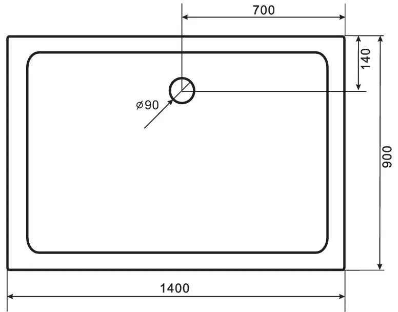 SaniGoods Flet douchebak rechthoekig 140x90x4cm