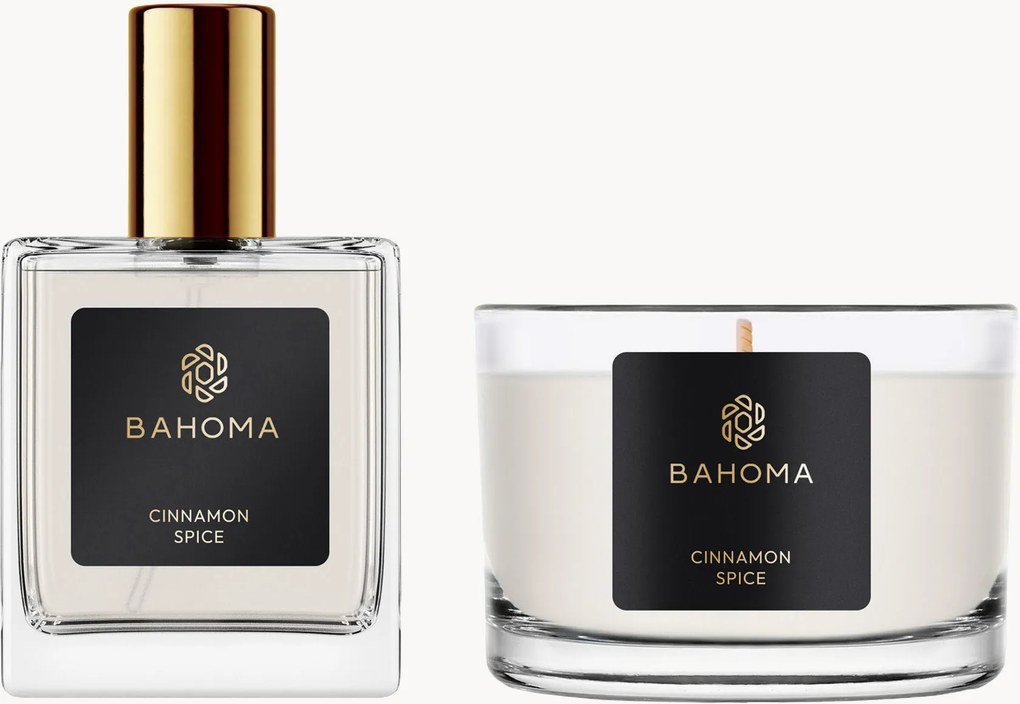 Kamerspray en geurkaars Cinnamon Spice, 2-delig (mandarijn, sinaasappelzeste)