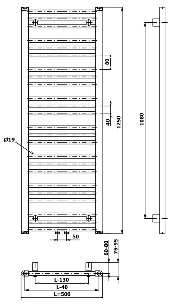 Bruckner Albrecht handdoekradiator 50x125cm 500W wit