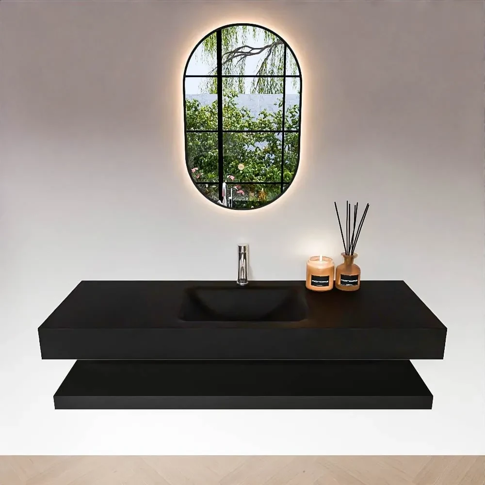 Zaro Alan badmeubel 140cm met planchet urban en vrijhangende wastafel cloud midden 1 kraangat urban