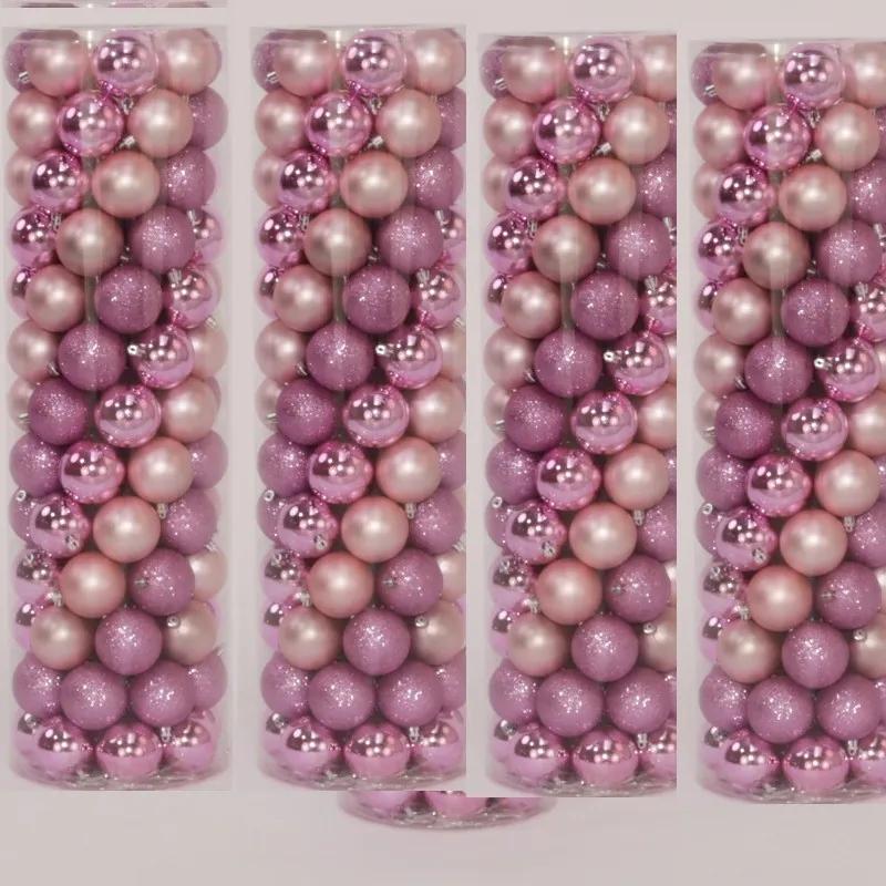 Actie totaal 400 Onbreekbare kerstballen in koker diameter 6 cm roze classic
