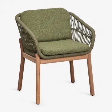 Set Van 2 Eetkamerstoelen Met Armleuningen Van Acaciahout En Gevlochten Touw Karvia Acacia Bruin & Bouclé Saliegroen - Sklum