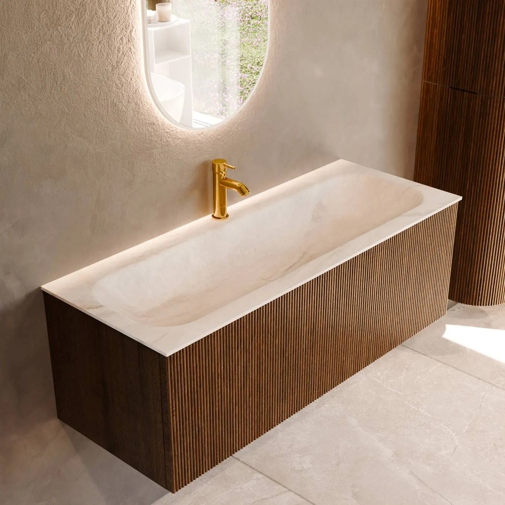 Mondiaz Kurve-dlux 120cm badmeubel dusk met 1 lade en wastafel big large midden 1 kraangat ostra
