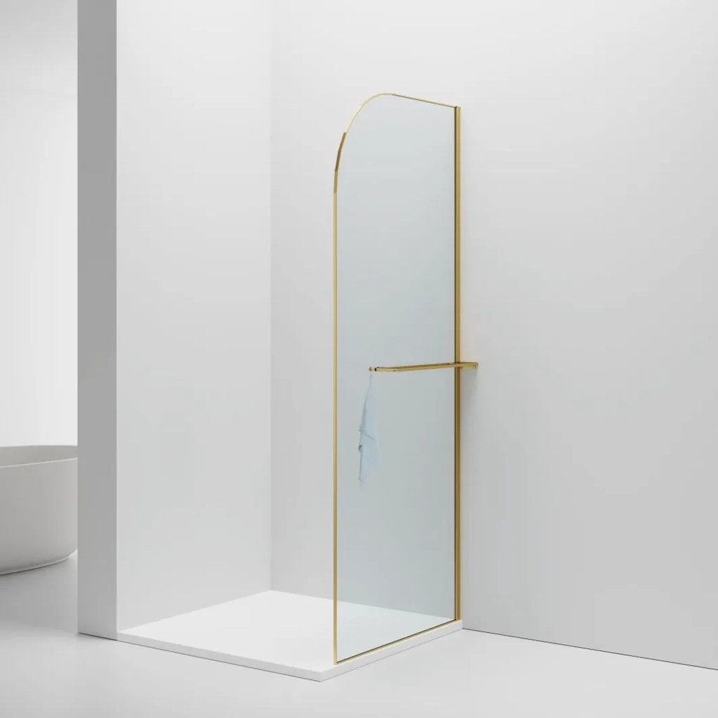 Sanigoods Curvea inloopdouche met handdoekhouder geborsteld goud 100x200cm