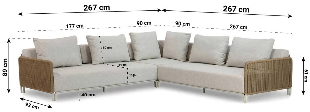 Hoek loungeset 5 personen Aluminium/rope Taupe Coco Colorado