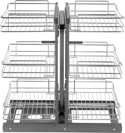 VEVOR Keukenkastorganizer met 3 lagen en 6 planken, verchroomde opbergmand van koolstofstaal, opbergorganizer, links- en rechtsdraaiend, min. deuropeningsbreedte 38 cm