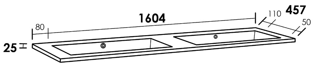 Sanituba Bologna wastafel mineraalmarmer zonder kraangaten 160cm