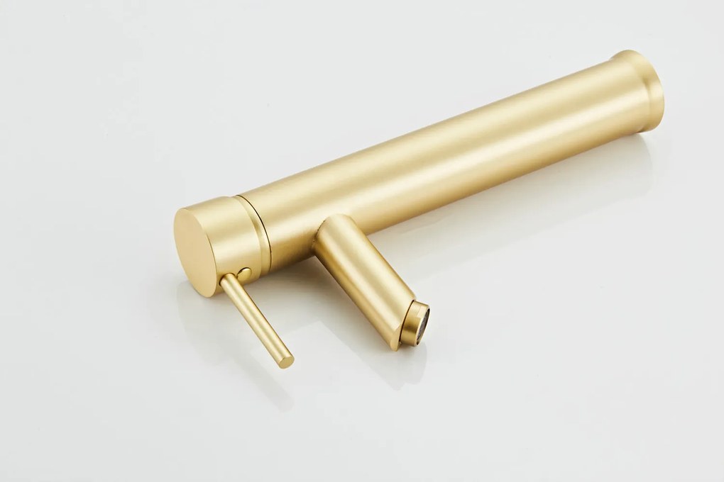 Saniclear Brass verhoogde wastafelkraan geborsteld messing mat goud