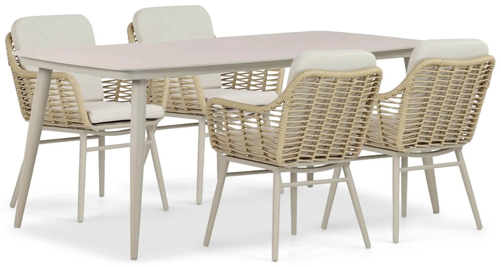 Tuinset 4 personen 180 cm Aluminium/rope Taupe Coco Antoni/Vienna